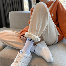 Waffle plus velvet pants childrens sports pants loose Toe Toe thick sweatpants autumn and winter outside student Haren pants