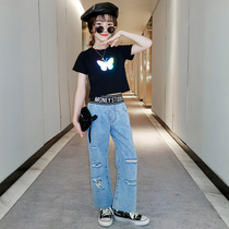 11 net red female big child suit summer dress broadlegged pants two sets 8 Yangqi 14 12-15 12-15 years 13 13 students 10