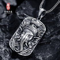 LRER luxury encounter S925 sterling silver necklace Elephant trunk God of wealth men and women retro Ganesha elephant simple rough pendant