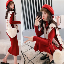 Pregnant womens spring clothing suit fashion spring and autumn cash-in-the-air mesh red one-piece dress with small and fragrant wind 2022 spring-style blouses two-piece sleeves
