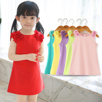 Kava Childrens Clothing Girls t-shirt 2021 summer dress Korean Princess dress Solid color Baby Sundress Childrens T-shirt