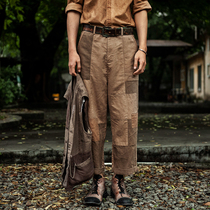 SOARIN Independent Retro American Engineering Pants Men Original Design Splicing Casual 9 Points Loose Straight Barrel Broadlegged Pants