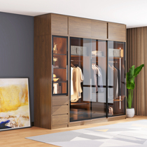 Nordic solid wood glass door wardrobe sliding door modern simple wardrobe sliding door large wardrobe combination glass cloakroom