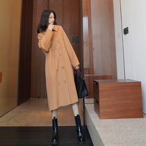 2021 new womens winter dress small senior sense Hepburn small fragrant wind double-breasted woolen coat coat medium and long