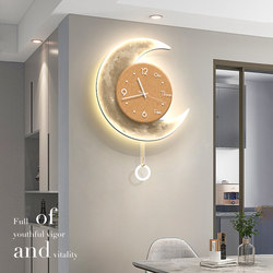 2023 New Restaurant Clock Decoration Painting Creative Clock Wall Lamp Living Room TV Background Wall Moon Luminous Wall Clock