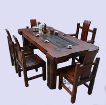Old boat wood kung fu coffee table solid wood drinking tea table and chair combination shop club tea table economical reception table and chairs