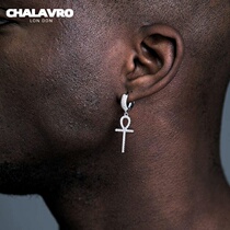 (Official) CHALAVRODW diamond cross earrings male hip hop female ANKH EARRING