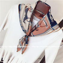 2021 Korea new leather button small square scarf chiffon Joker scarf printed small silk scarf women scarf