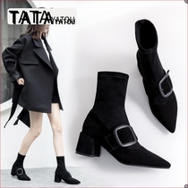 TATA YATOU Hes her girl Sexy genuine leather suede temperament short boots 100 hitch skinny boots OL commute womens boots
