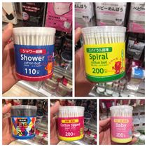 Japan Daichuang Daiso cotton swab stick black spiral infant ear digging artifact double round head hydrating makeup remover antibacterial