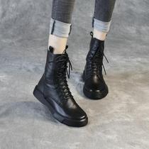 Martin Boots Female Leather 2020 New Joker Autumn Shoes Winter British Wind Blow Boots Women Winter Plus Velvet