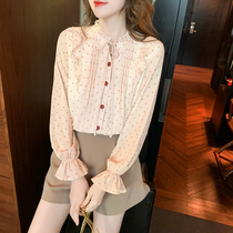 2021 spring new wave dot shirt womens chiffon shirt top French design sense niche temperament foreign style shirt