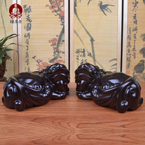 Ebony wood carving large pair of handmade animals office home mahogany crafts gifts
