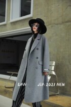 Gray double-sided cashmere coat womens long 2021 autumn and winter New wool woolen high-end knee coat