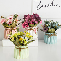 Dutch chrysanthemum living room fake flower ornaments decoration dining table bedroom placed flower simulation flower small potted ceramic vase bundle