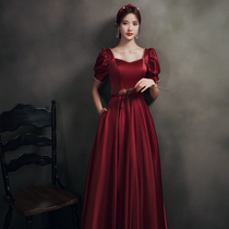 bridal toast 2022 new burgundy elegant small slim evening dress usual engagement satin elegant women