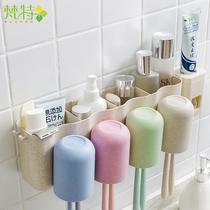 Net red toothbrush holder wheat straw brush Cup shelf set suction wall type non-perforated household toothbrush holder