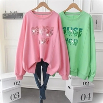 2021 spring and autumn thin foreign style sequins letter sweater ladies loose lazy wind candy color long sleeve top tide