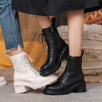 Martin Boots Womens booties 2021 New thin thick-soled heeled high-heeled white fried street English style midtube boots