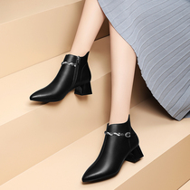 Martin boots English style small short boots 2021 new autumn and winter womens boots rough heels pointed Middle heel Joker womens shoes
