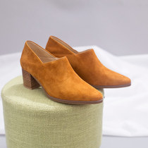 Artistic Temperament Women Shoes Frosted Genuine Leather Single Shoes Sheepskin Two Wear Sloppy Shoes Deep Custard Heels Thick Heel Mid Heel