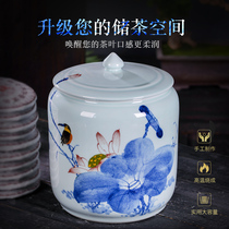 Jingdezhen handmade tea pot large ceramic storage tea storage tea Puer sealed tank wake-up tea decoration tea bin tea cake