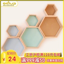 Creative ins hexagonal honeycomb lattice cabinet Solid wood decorative background wall wall hanging hexagonal frame shelf shelf