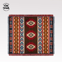 Offweek outdoor ethnic style retro creative geometric sofa blanket carpet Nordic cotton sofa towel tent blanket