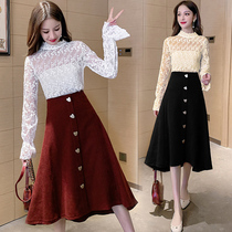 Retro High Waist Hip Large Half Body Dress Woman 2022 Autumn Winter Wine Red A Character Slim Large Swing Long Skirt
