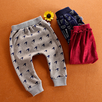 Haobeibi autumn and winter baby big PP pants Pure cotton autumn pants Childrens home warm pants Mens and womens velvet big ass pants