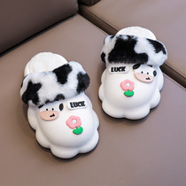 EVA cotton slippers womens winter indoor home cute waterproof fur shoes confinement warm plush cotton slippers winter wear