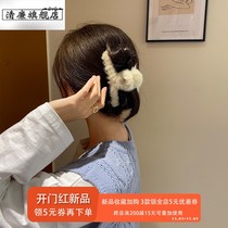 Korea ins plush grip temperament 100 hitch back brain spoon disc hair clip female tennis red 2020 new autumn and winter hair accessories