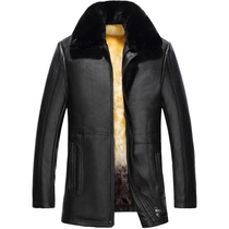 Middle-aged and elderly plus velvet padded leather jacket dad winter wear mens imitation mink fur coat middle-aged mens leather jacket