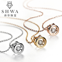 Poetry Hwa Jewelry Rose Gold Hearse Bubble Diamond Necklace Women Real Drill 18K Gold Single Drill Pendant Color Gold Lock Bone Chain