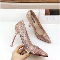 Wedding shoes crystal bride 2019 new all-match sequins French girl high-heeled net red pointed toe stiletto sexy