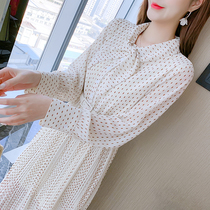 Wave point chiffon dress womens spring womens 2021 new temperament slim slim waist tea break bellflower skirt