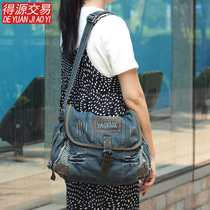 Yagnu Korean Version Ladies Casual Denim Cloth Bag Retro folds Bull Leather Flip Flops Single Shoulder Cowboy Bag Tide