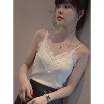 Japanese white camisole womens spring and Autumn 2021 new inner tie base shirt black lace sexy knitted top