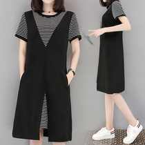 Micro Fat Mm Fake two cover dress Dress Summer Big Code Woman Dress Fat sister Ocean Gas Aging Veil slim Slim Dress