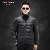 White goose down liner Haining leather down jacket Mens fashion handsome winter sheepskin coat short coat jacket