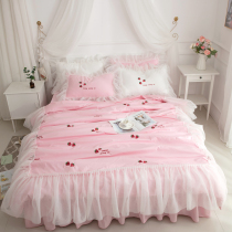 ins Korean girl princess wind cotton four-piece bed skirt lace lace cotton quilt cover bed 1 8m bedding