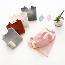 Female baby plus velvet base shirt baby thick T-shirt long sleeve 1-2-3 years old mens coat spring and autumn warm