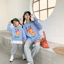 Fried Street pro-Costume Printed Sweatshirt 2021 Early Spring New Cartoon Open Fork Blouse Net Red Mother Mother-daughter Bottling