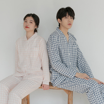 2021 new couple male ladies spring and summer cotton gauze pajamas set lapel lapel lapel home clothing