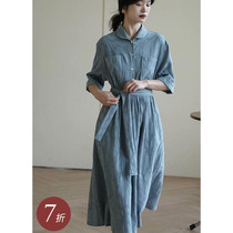 nicepeople off-the-shoulder summer French retro dress coffee break cotton and linen literary doll collar waist long skirt