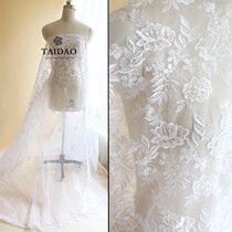 Taitao pastoral style floral new fabric white embroidered lace cloth with 129 Net gauze bottom clothing accessories fabric