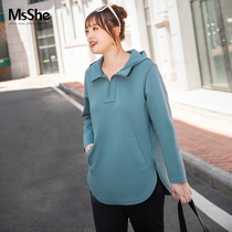 MsShe large size womens 2021 new fat mm winter dress Korean loose long zipper hooded design