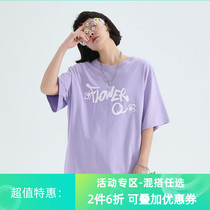 PCMY hand-painted rudaisy printed short sleeve t-shirt trendy round collar tide card casual loose fashion pure cotton lover for summer