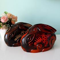 Zodiac Small Rabbit Woody Savings Pot Deposit Pot Home Desktop Swing Piece Cute Genus Rabbit Birthday Creative Gift