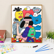 Digital oil painting diy custom hand-painted filled color oil painting cartoon funny simple hanging painting decompression animation creativity